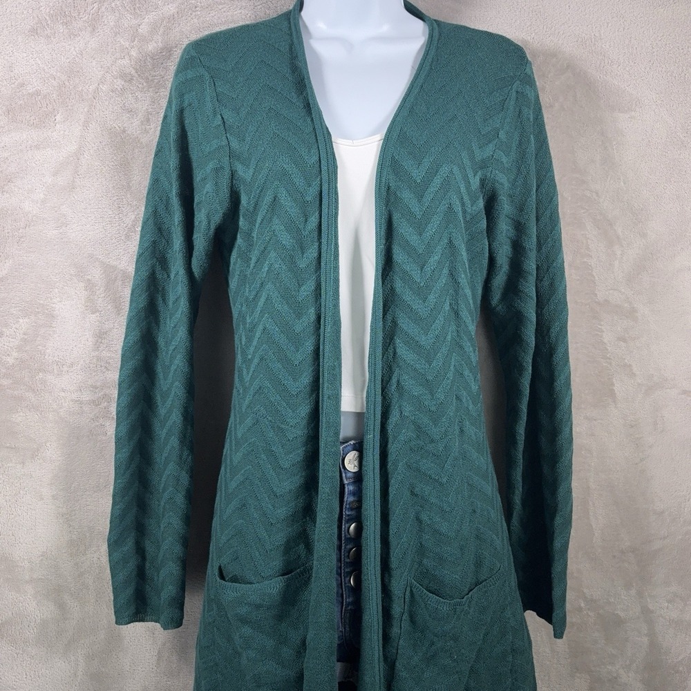 Anthropologie Moth Vergennes Chevron Texture Cardigan Womens Size Large Green - Picture 3 of 8